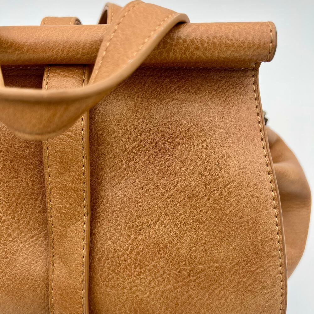 Antik Kraft Stephanie Backpack Tan Vegan Leather Bucket Crossbody Bag Top Handle - Picture 6 of 15